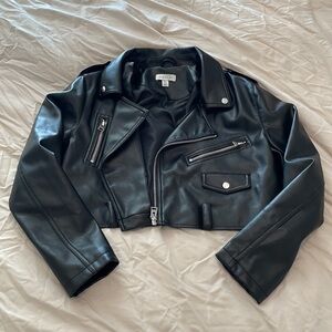 Topshop Black Faux Leather Cropped Jacket